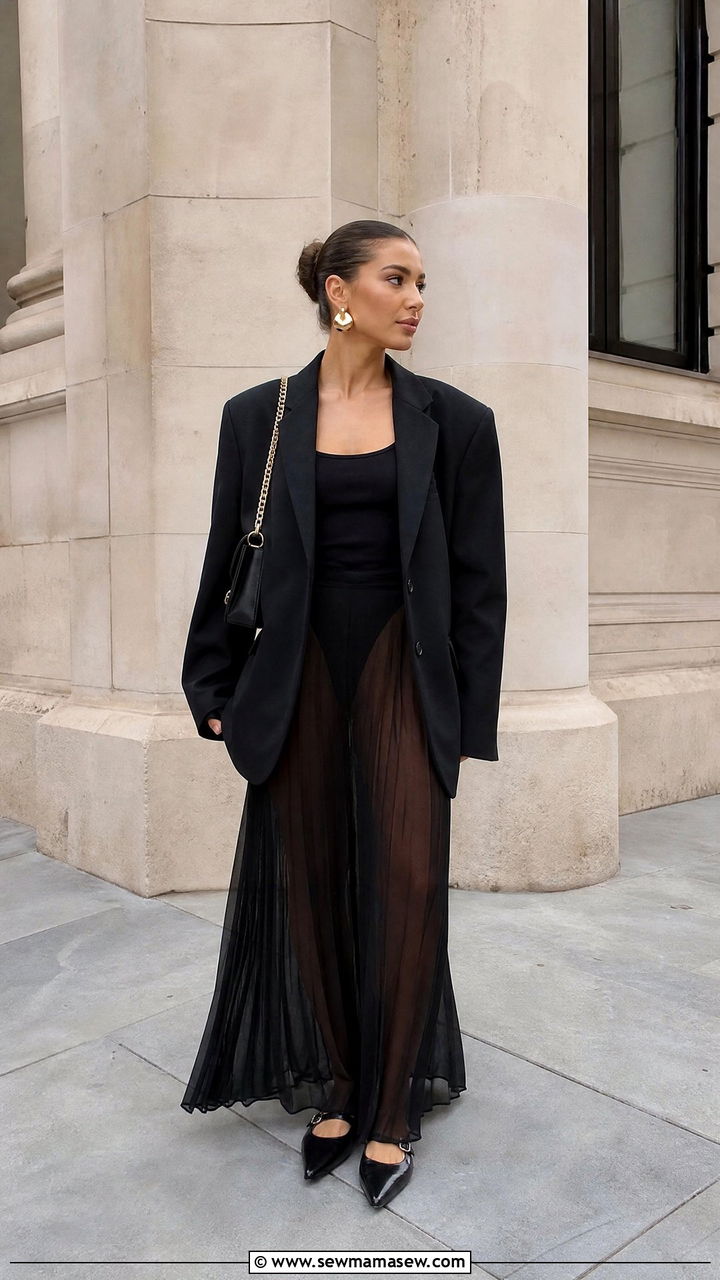 Sheer Maxi Skirt With Structured Oversized Blazer Outfit - 25 classy Copenhagen outfits