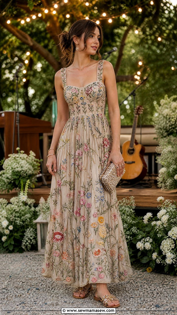 Sheer Mesh Dress With Nude Underlay - 30 classy summer concert outfit ideas