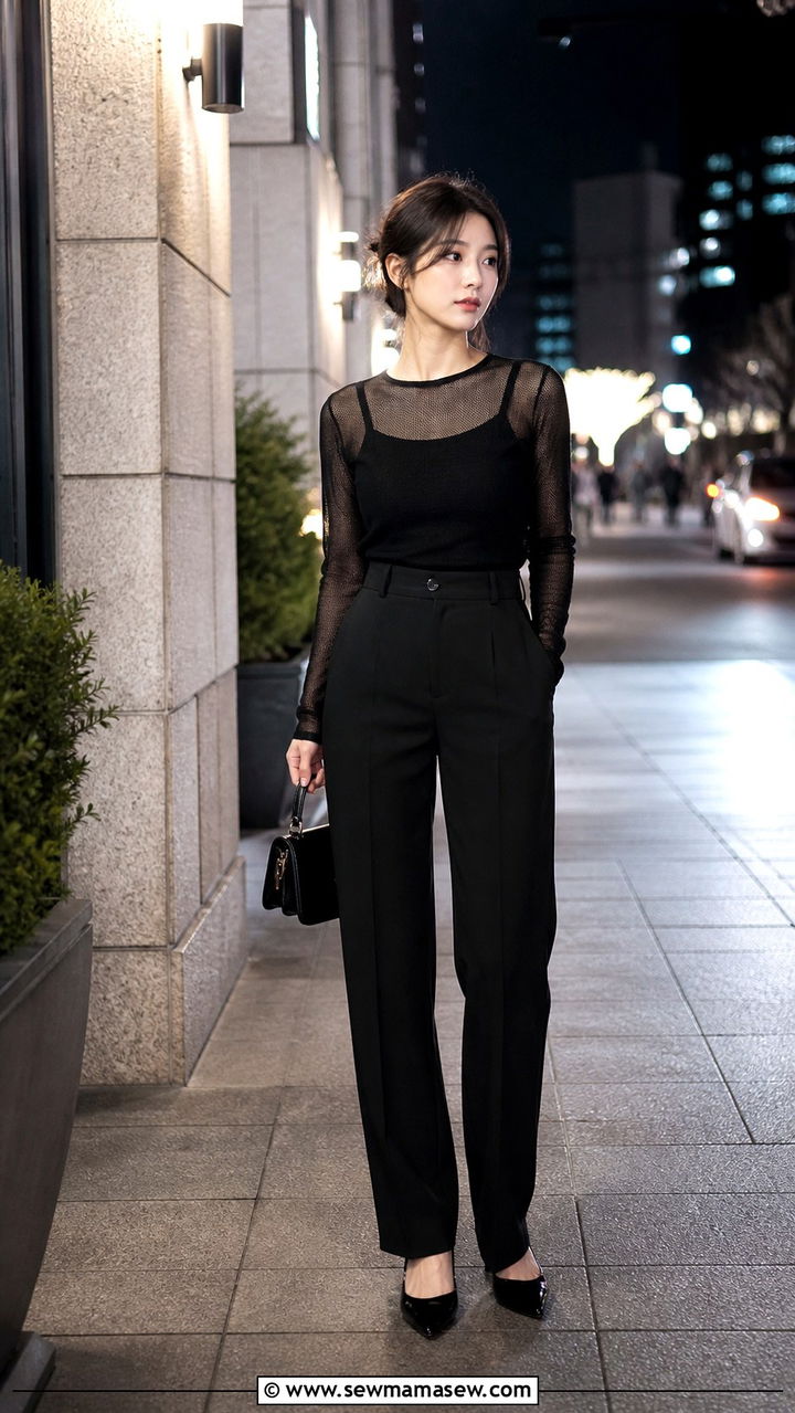 Sheer Mesh Top Layered Over Cami Seoul - 40 Seoul outfit ideas