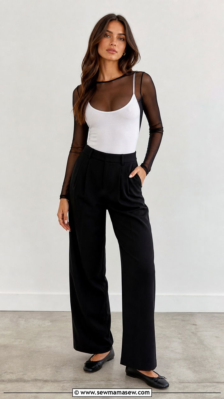Sheer Mesh Top Over a Bodysuit Outfit - 40 Balletcore outfit ideas 2026