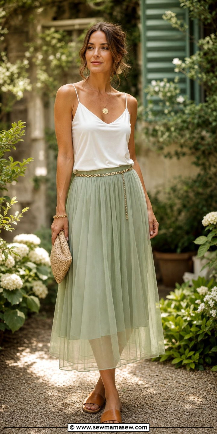 Sheer Midi Skirt With Fitted Camisole - 25 Early August outfit ideas