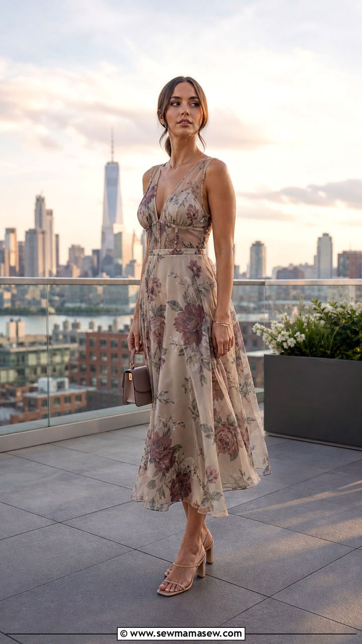 Sheer Overlay Dress And Block Heels - 40 Spring rooftop outfits