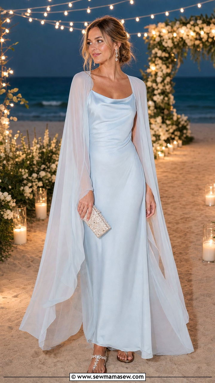 Sheer Overlay Gown With Jeweled Flat Sandals - 35 Beach wedding guest outfit ideas