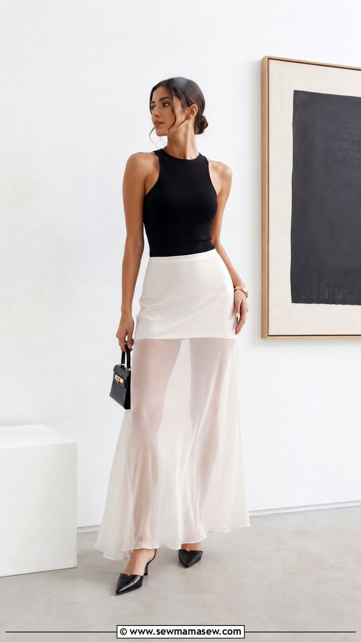 Sheer Overlay Maxi Skirt With Slip And Bodysuit - 30 Maxi skirt outfit ideas for summer