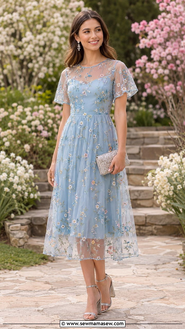 Sheer Overlay Midi Dress With Ankle Strap Heels Graduation - 30 chic graduation outfits for women