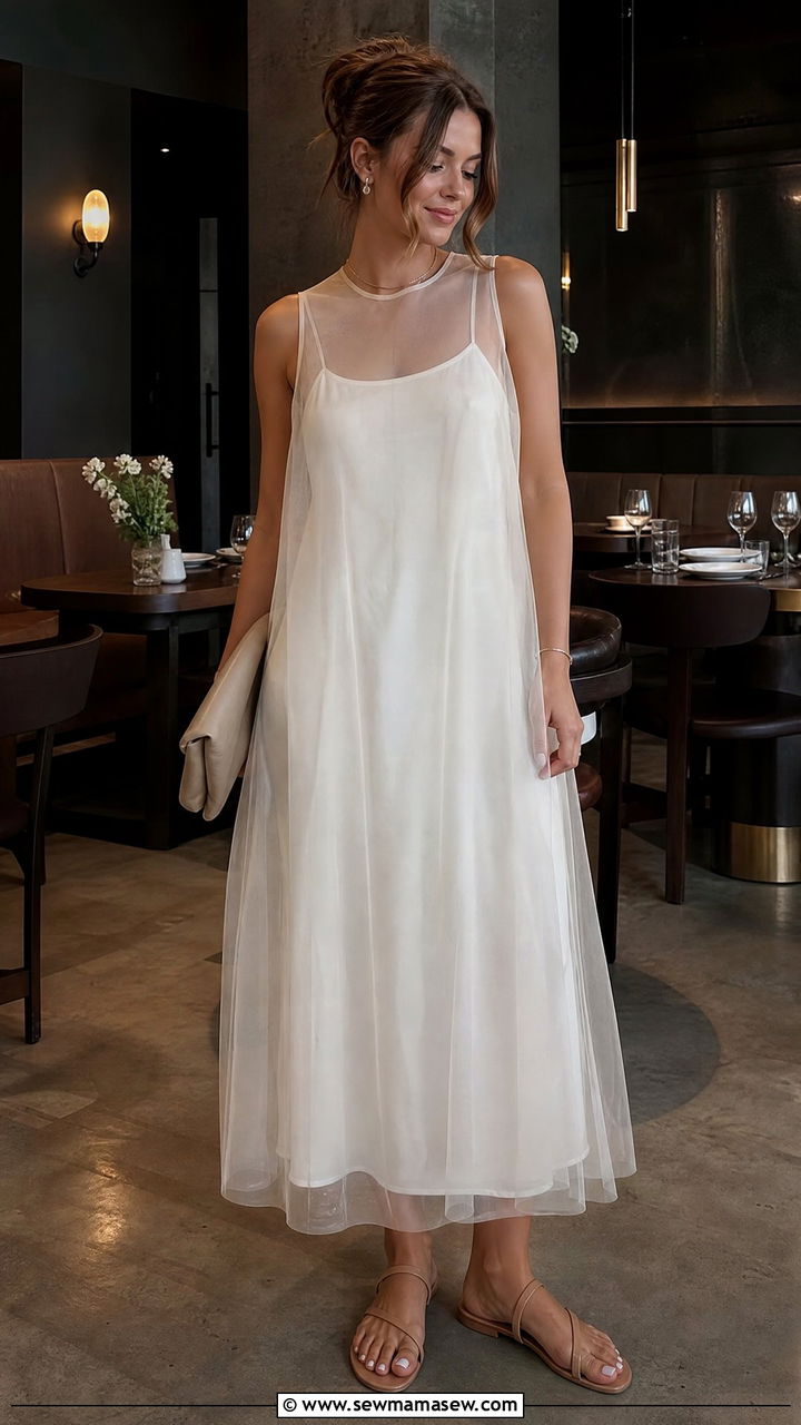 Sheer Overlay over Simple Slip Dress - 35 hot weather outfits 2026