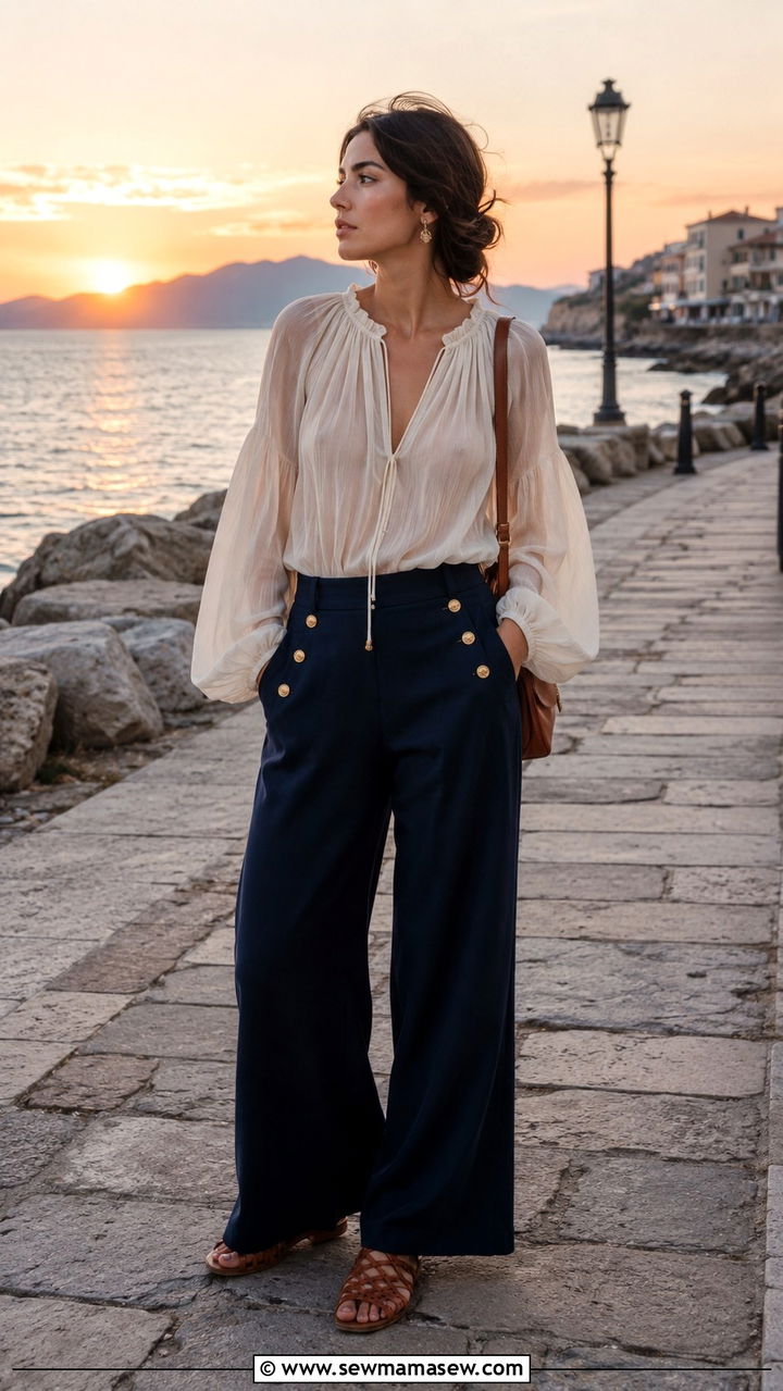 Sheer Poet Blouse And Wide Leg Sailor Trousers - 25 poetcore outfits to copy