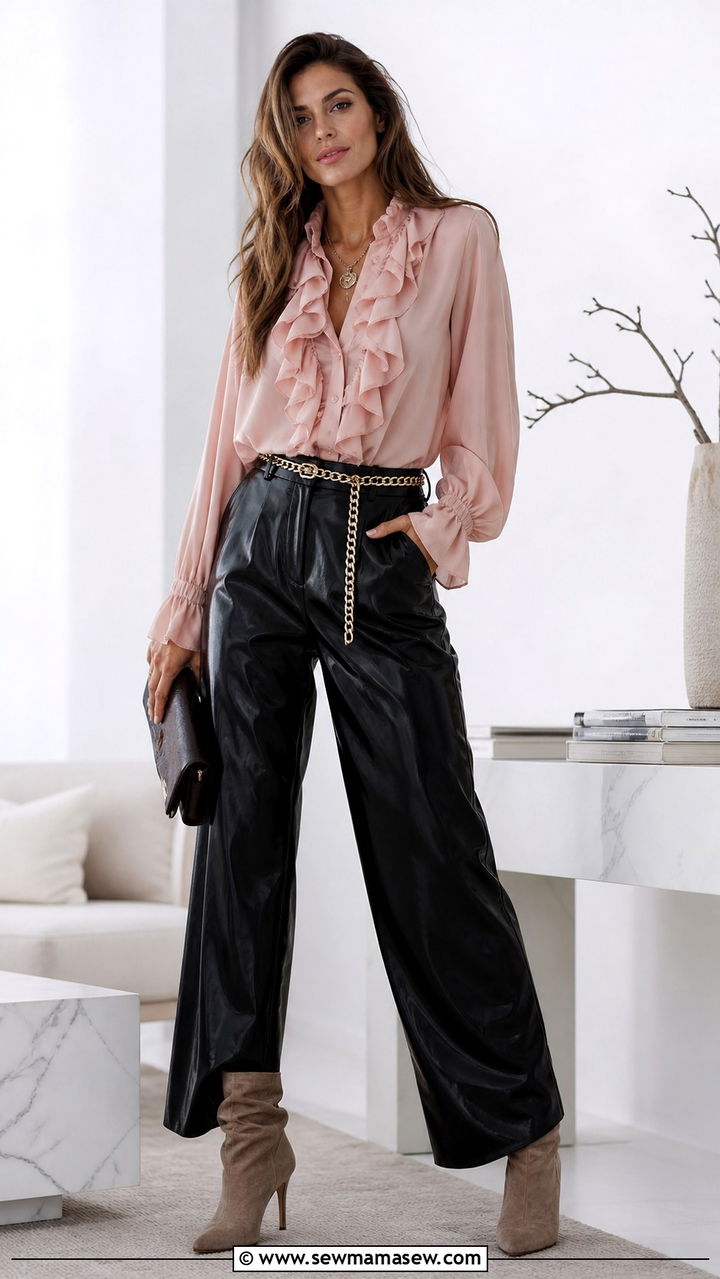 Sheer Scalloped Blouse With Leather Bermuda Shorts - 20 Boho outfit ideas Chloe runway style