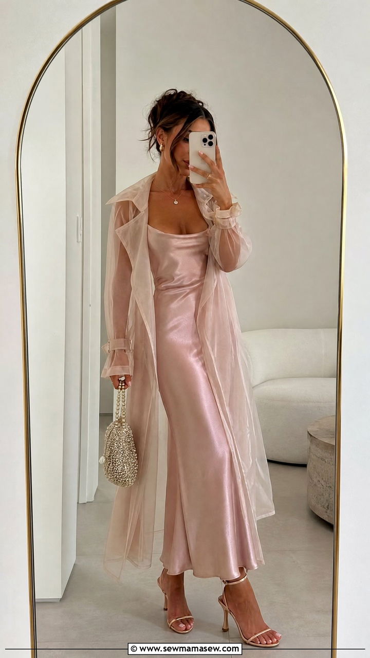 Sheer Trench Coat Over A Slip Dress Outfit - 30 Summer outfits with trench coat