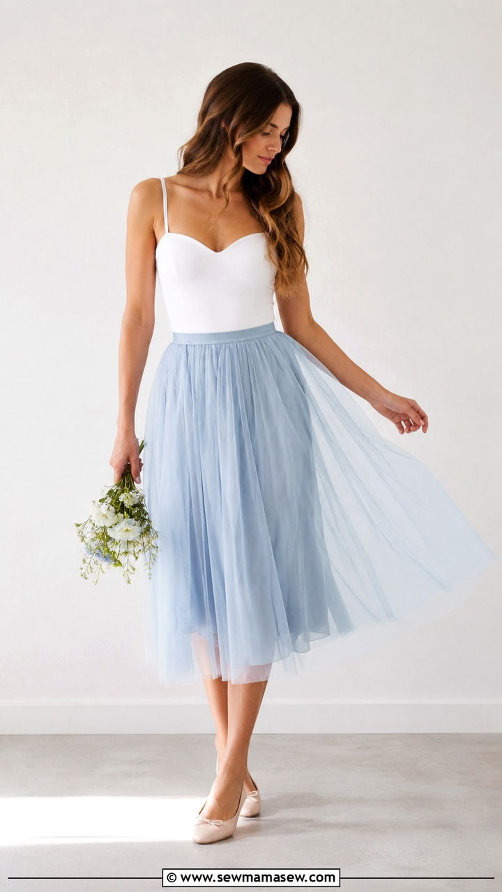 Sheer Tulle Midi Skirt and Fitted Bodysuit - 30 Romantic spring outfit ideas