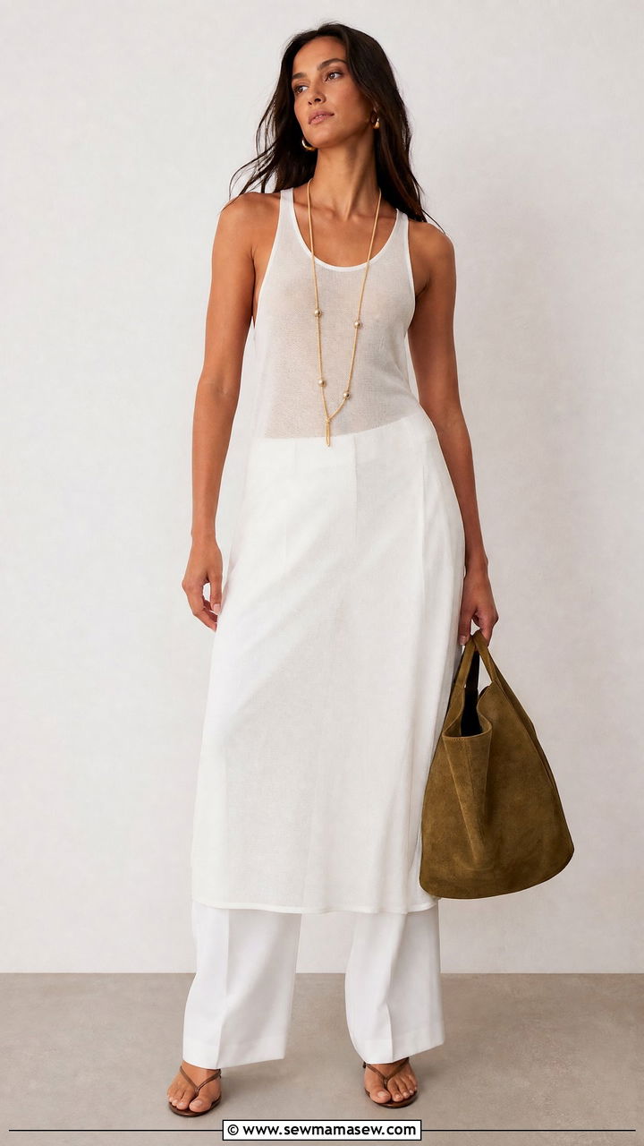Sheer White Dress Over Tailored Trousers - 30 End of summer outfits