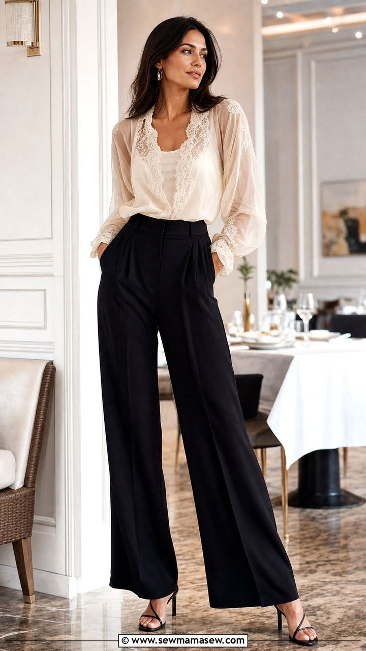 Sheer blouse and high waist trousers spring outfit - 25 Cute spring outfit ideas 2026