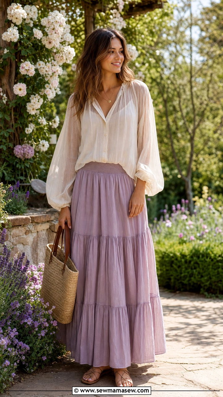 Sheer blouse and maxi skirt fairycore outfit - 25 spring fairycore outfit ideas