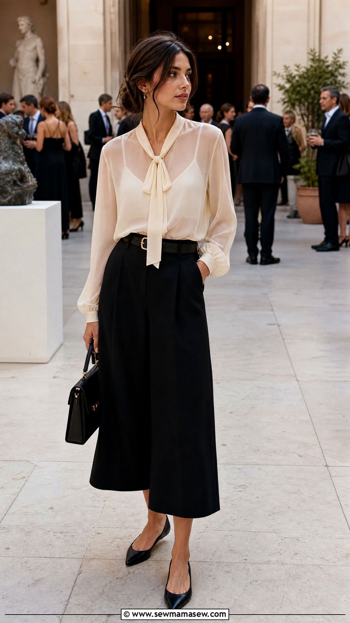 Sheer blouse and wide leg culottes dark academia outfit - 30 Dark academia summer outfits