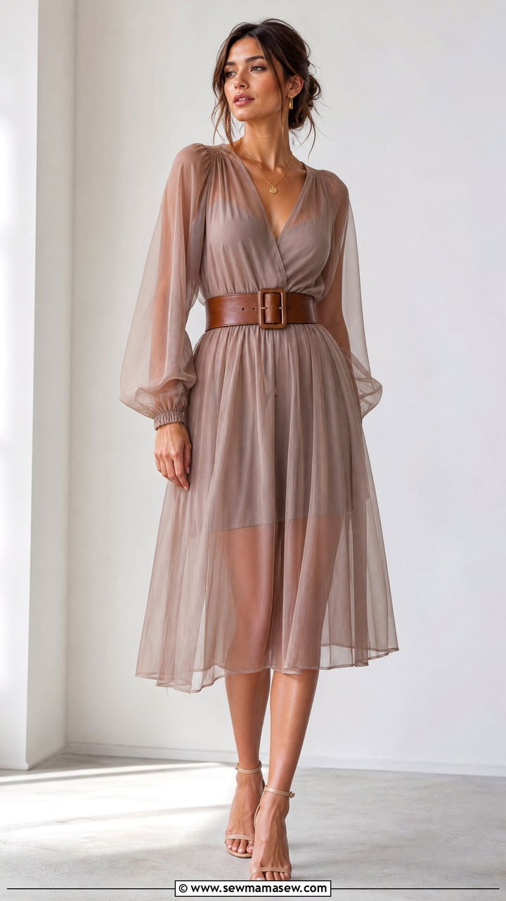 Sheer dress with belt waist definition - 40 Sheer dress outfit ideas