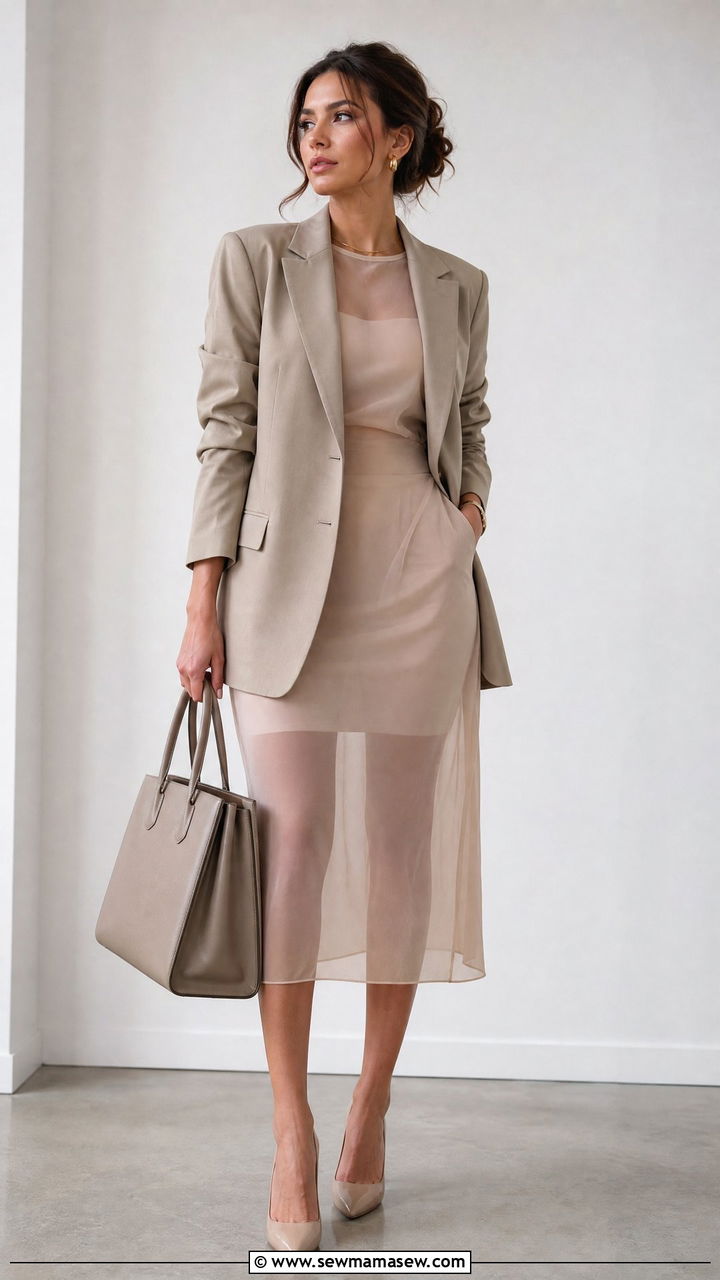 Sheer dress with blazer work outfit - 40 Sheer dress outfit ideas