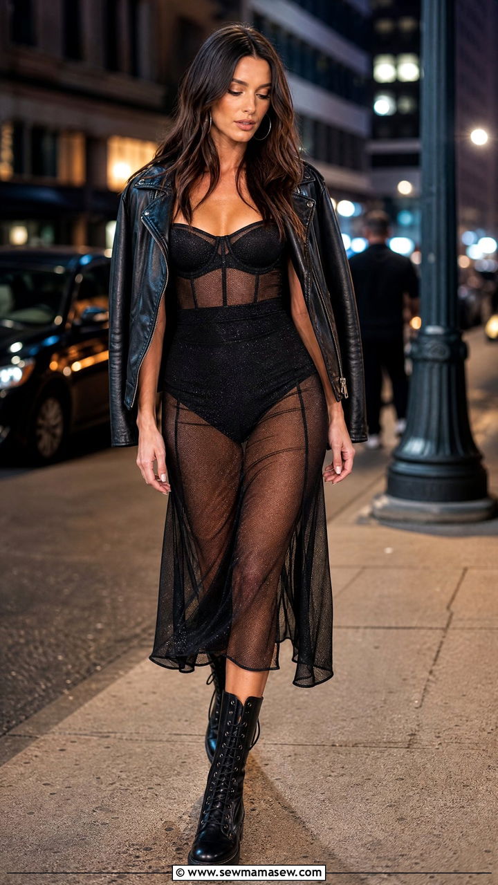 Sheer dress with combat boots - 40 Sheer dress outfit ideas