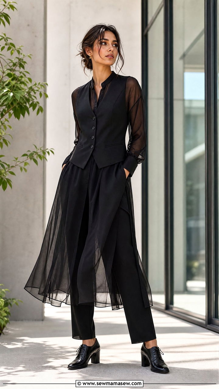 Sheer dress with waistcoat layering - 40 Sheer dress outfit ideas
