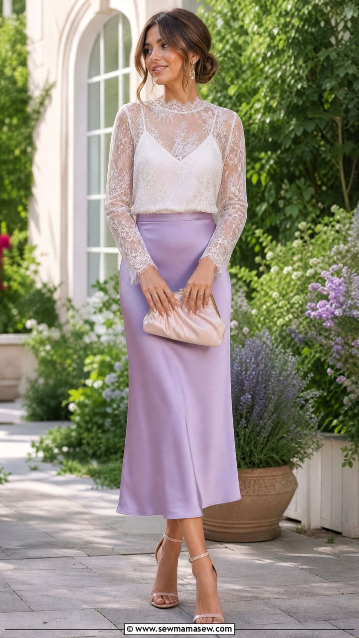 Sheer lace top and silk skirt August outfit 2026 - 25 August outfit ideas 2026