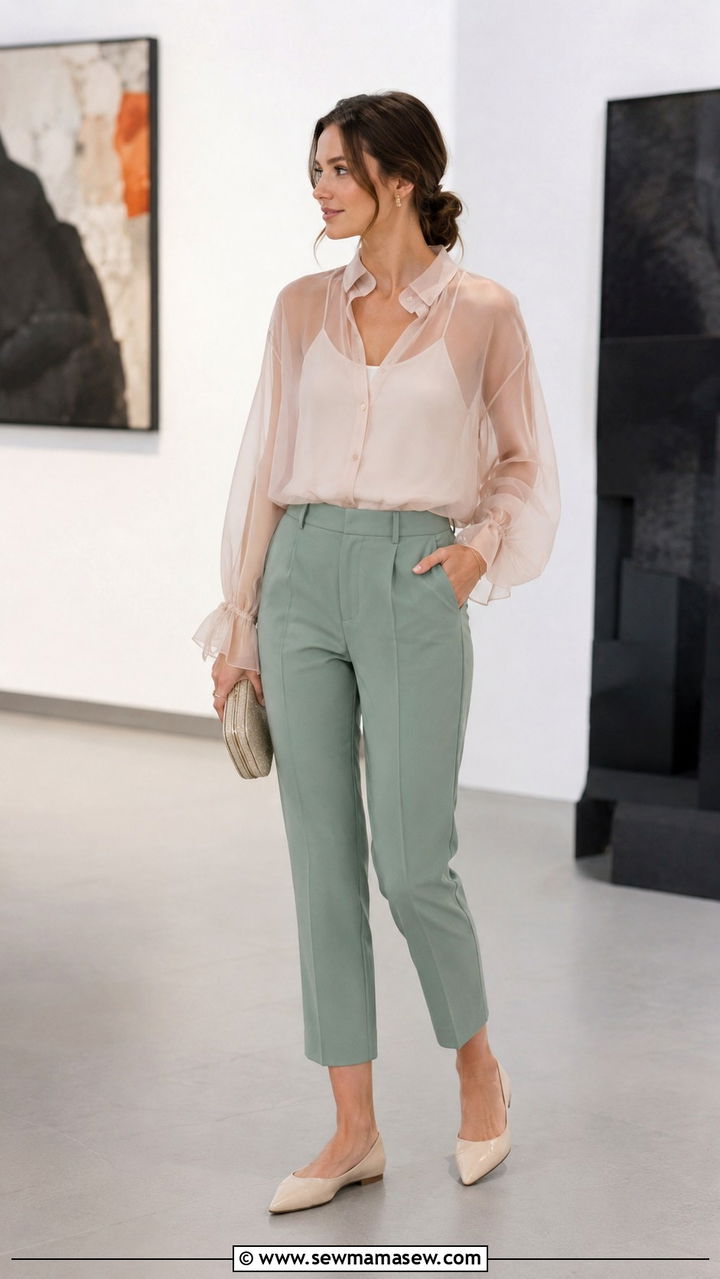 Sheer layer top over cami with cropped trousers - 30 Playful spring outfit ideas