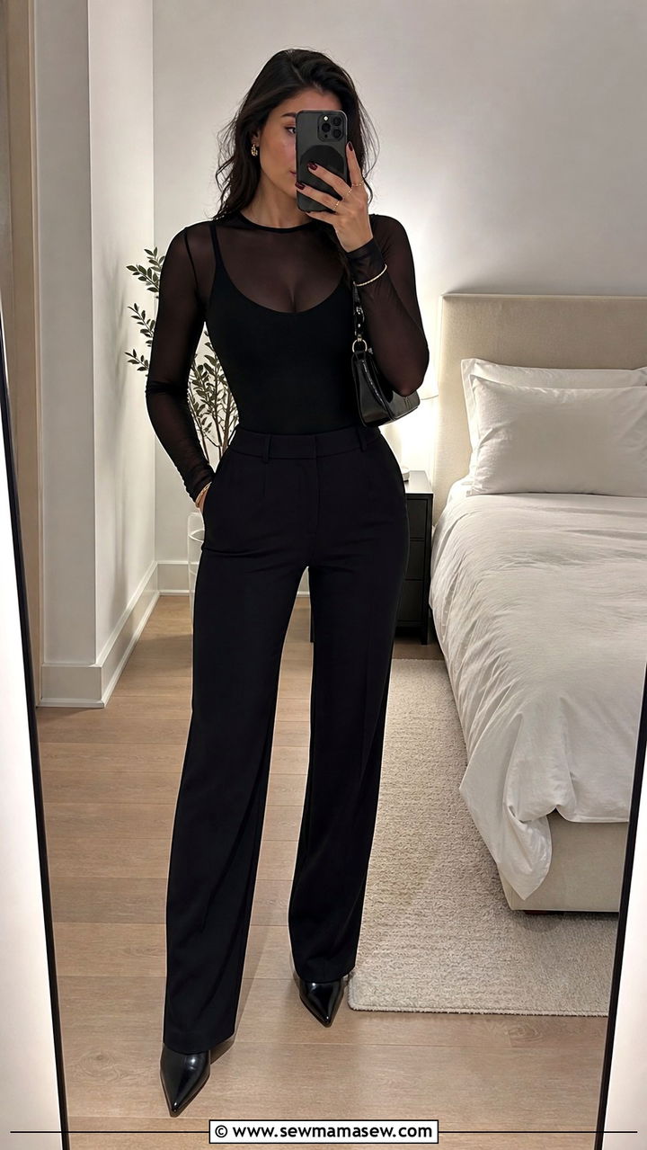 Sheer mesh top layered outfit - 40 It girl outfit ideas