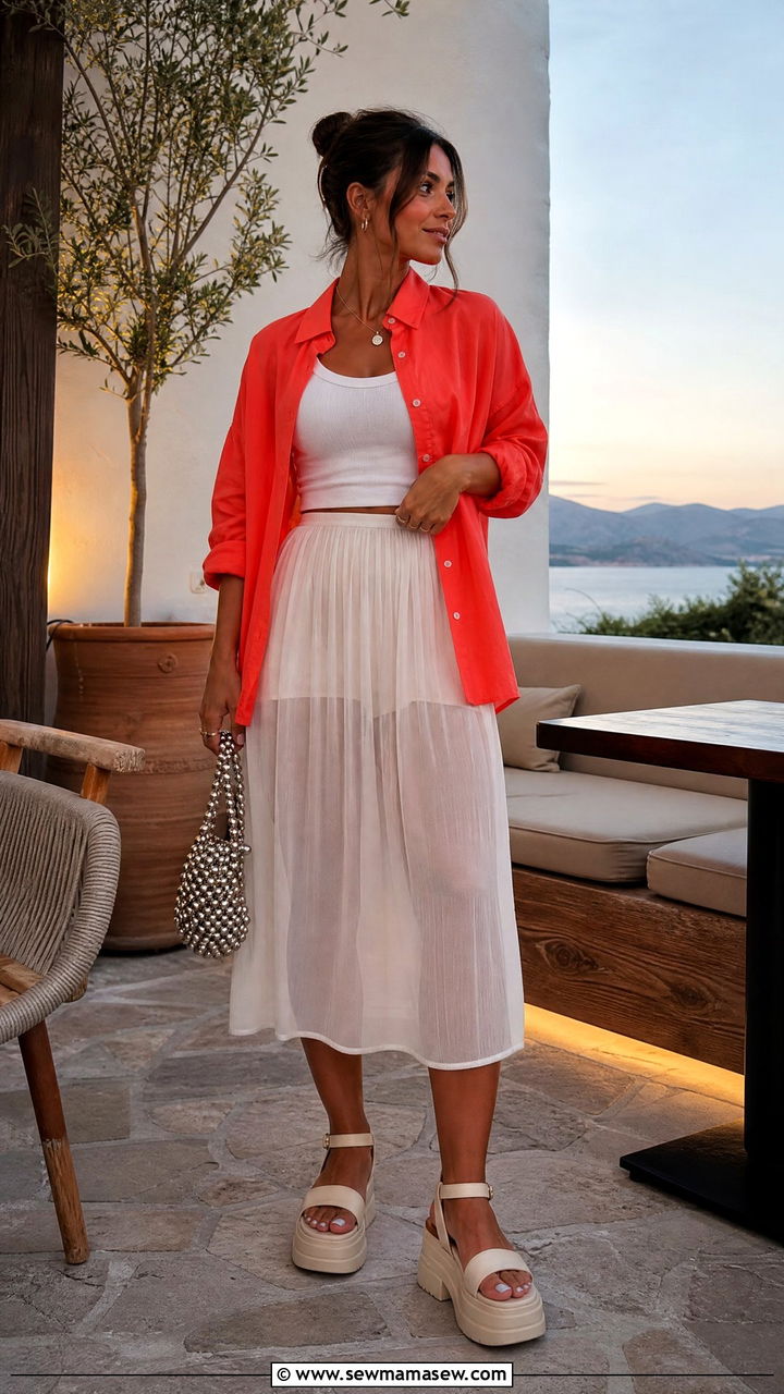 Sheer midi skirt and chunky sandals outfit for early summer - 25 Late spring early summer outfits