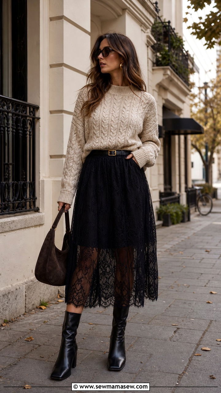 Sheer midi skirt with chunky knit sweater outfit - 25 Copenhagen outfits to copy