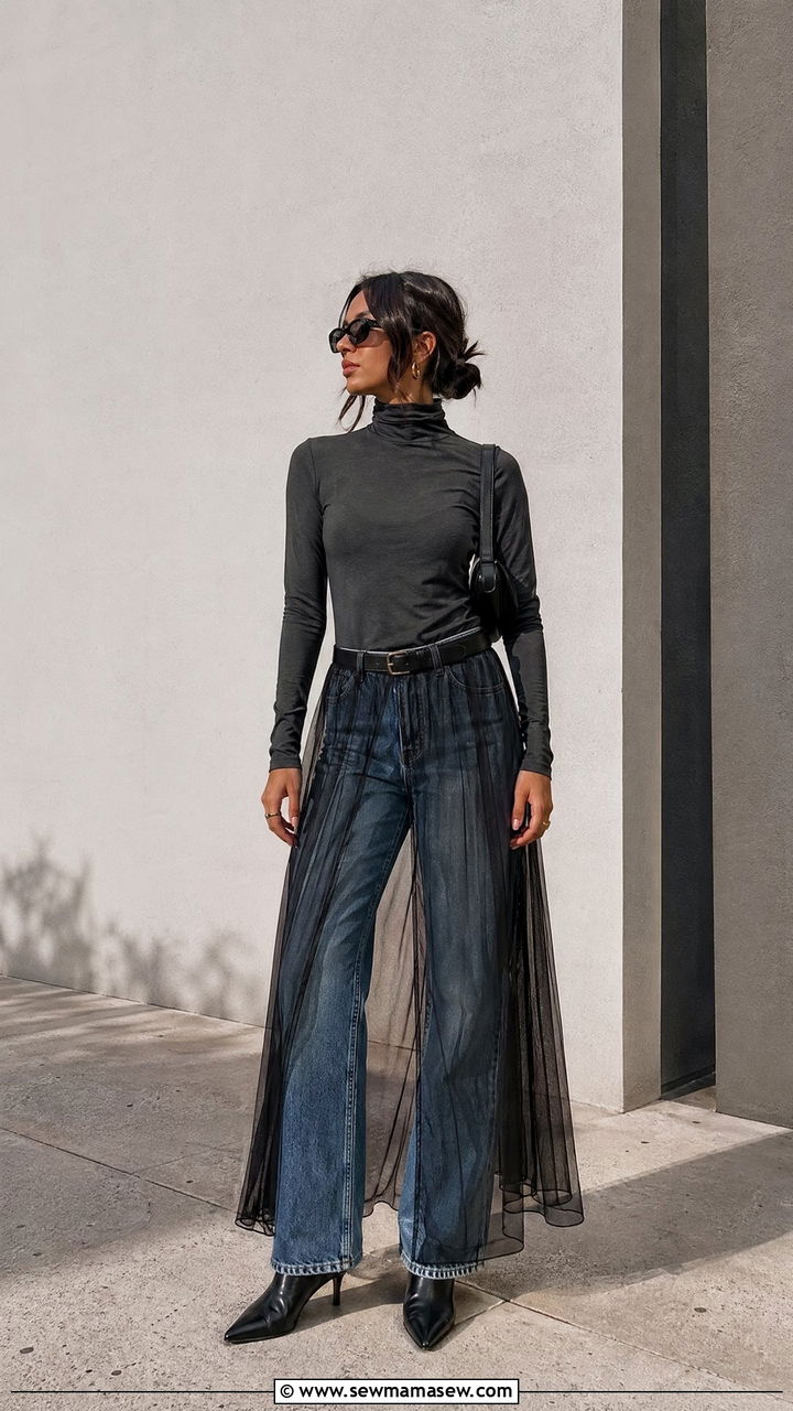 Sheer skirt layered over jeans outfit - 35 Copenhagen outfits