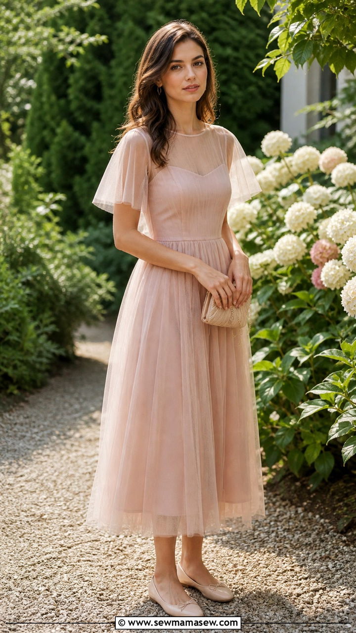 Sheer tulle dress with ballet flats - 40 Sheer dress outfit ideas