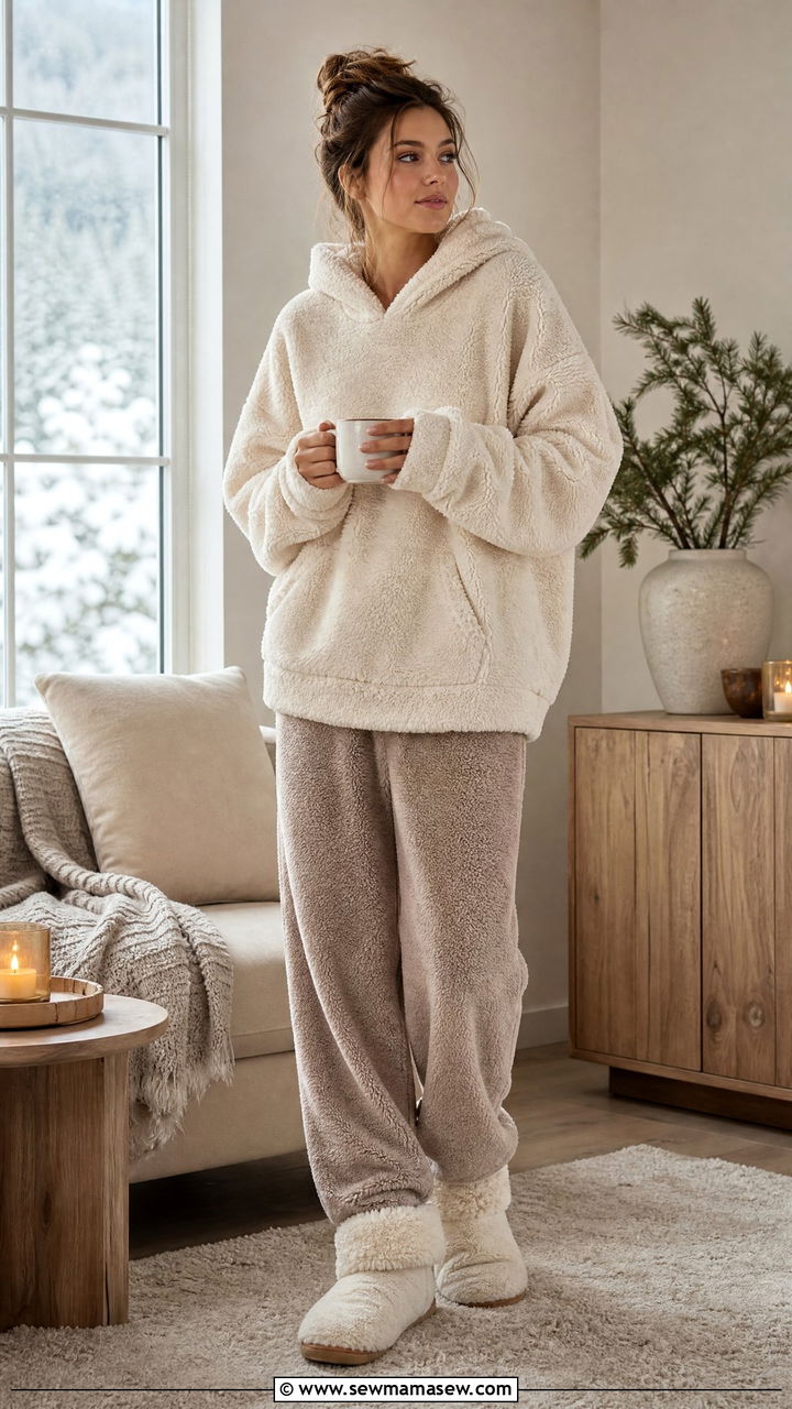 Sherpa Hoodie and Fleece Pants - 25 Cozy sick day outfit ideas