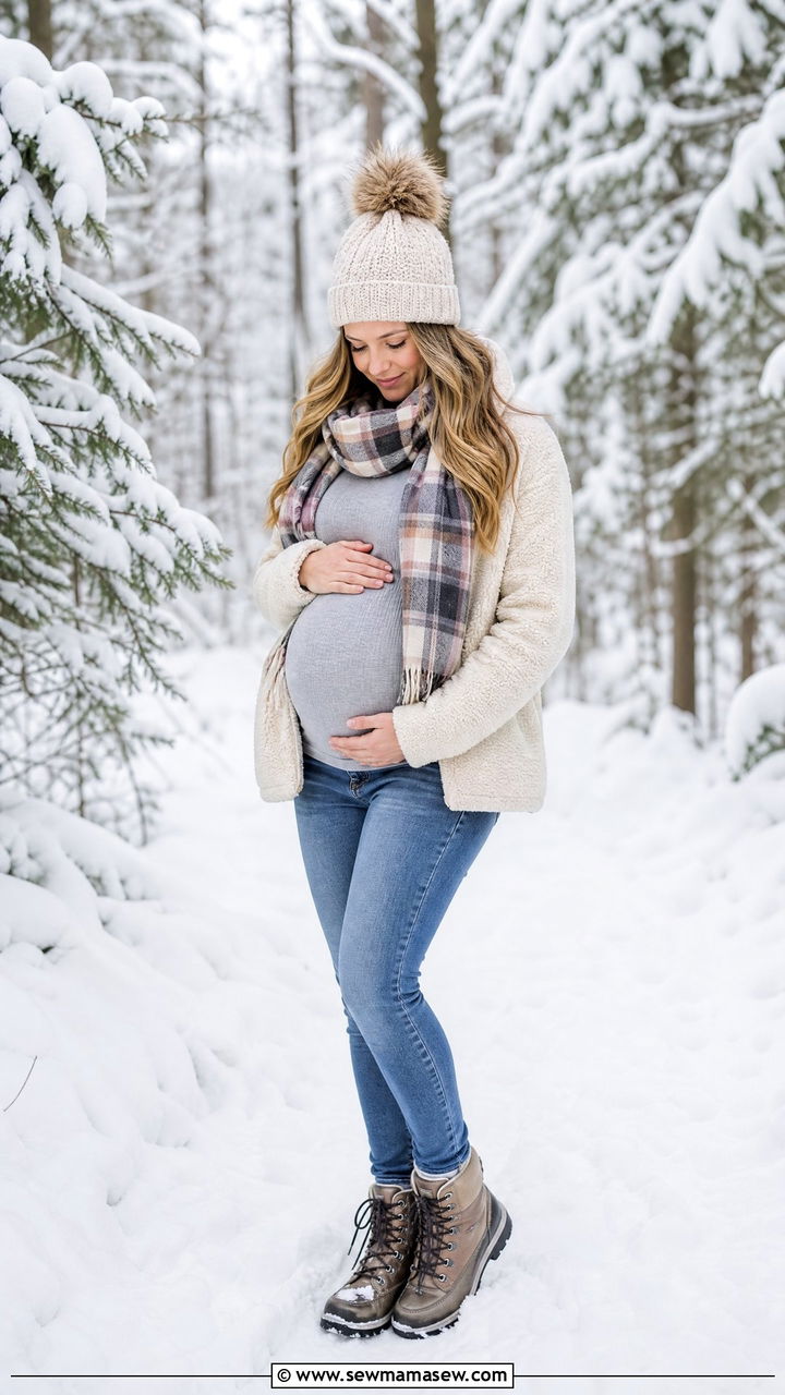 Sherpa Jacket With Maternity Jeans - 25 Maternity announcement outfit ideas