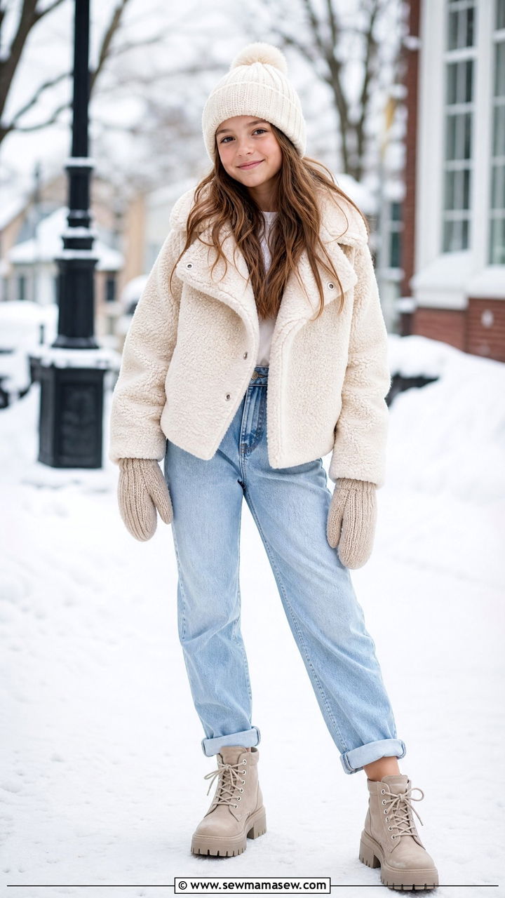 Sherpa Jacket With Mom Jeans Outfit - 30 Cute outfits for tweens