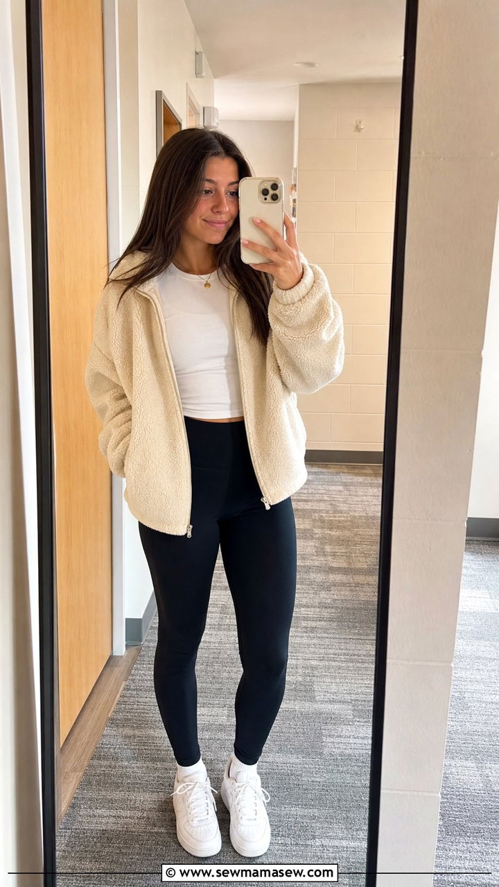 Sherpa Jacket and Leggings Outfit - 35 Back to school outfit ideas college freshman