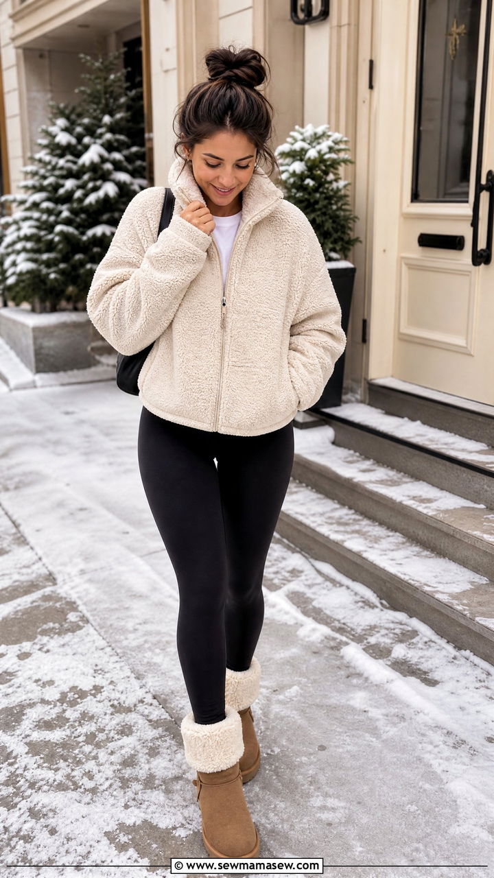 Sherpa Jacket and Leggings - 25 Cozy sick day outfit ideas