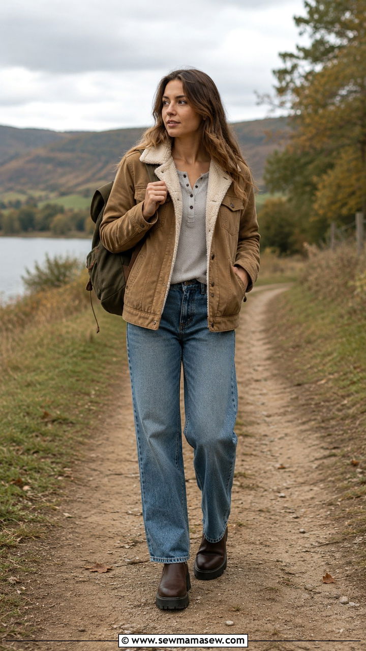 Sherpa Lined Jacket And Straight Leg Jeans - 25 Mid March outfit ideas