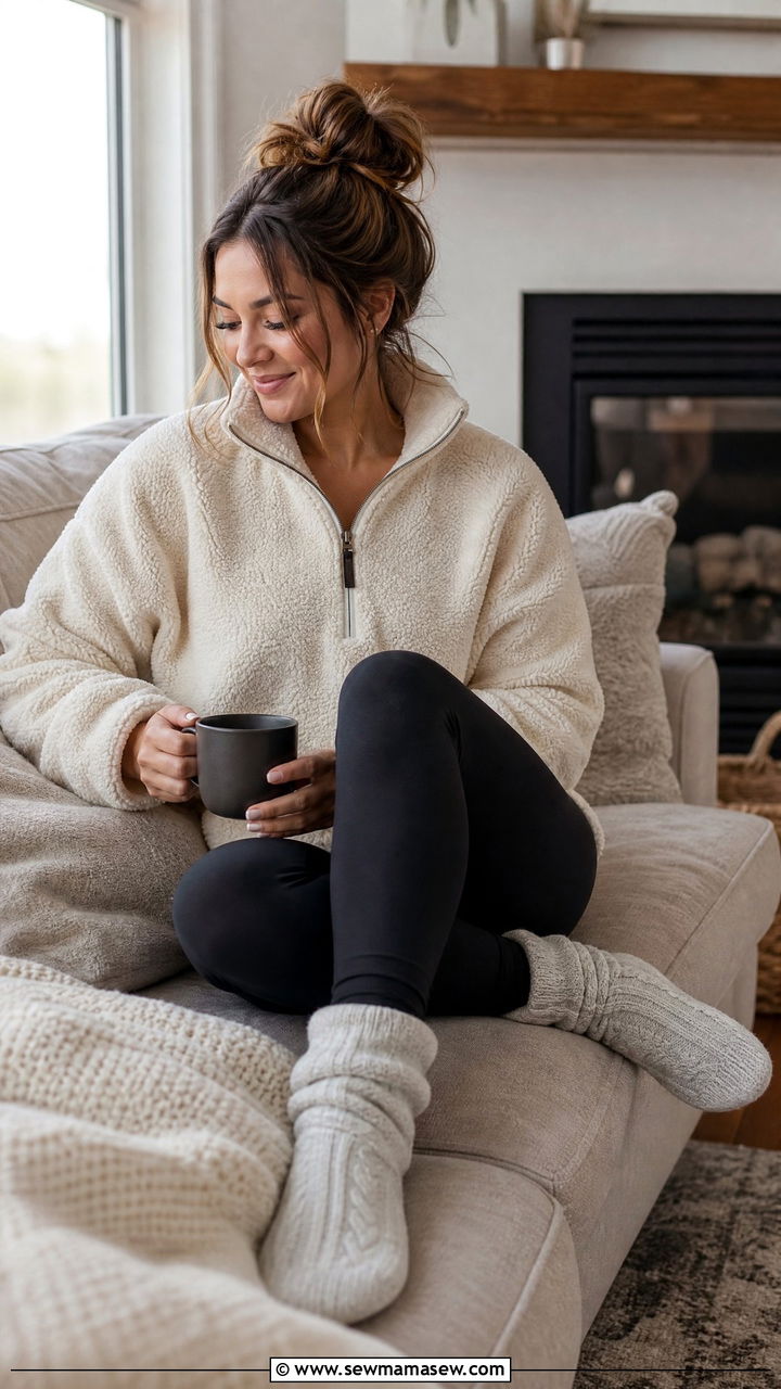 Sherpa Pullover with Fleece Lined Leggings - 30 Cozy movie night outfit ideas
