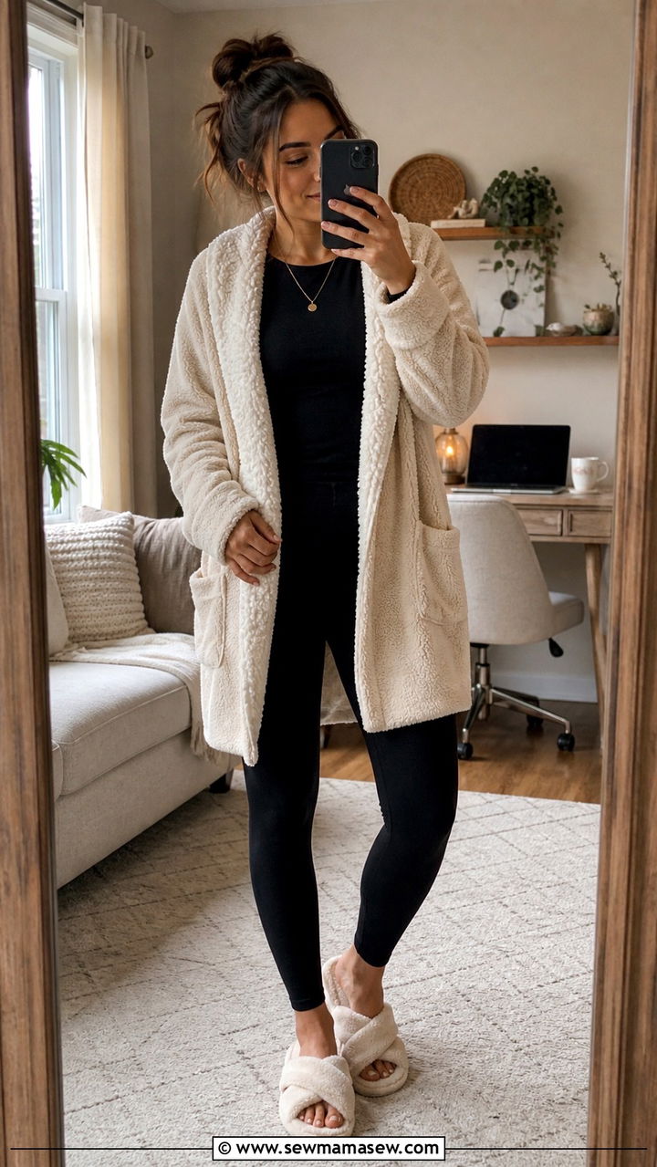 SherpaLined Cardigan And Leggings Winter Work From Home - 40 Work from home outfit ideas
