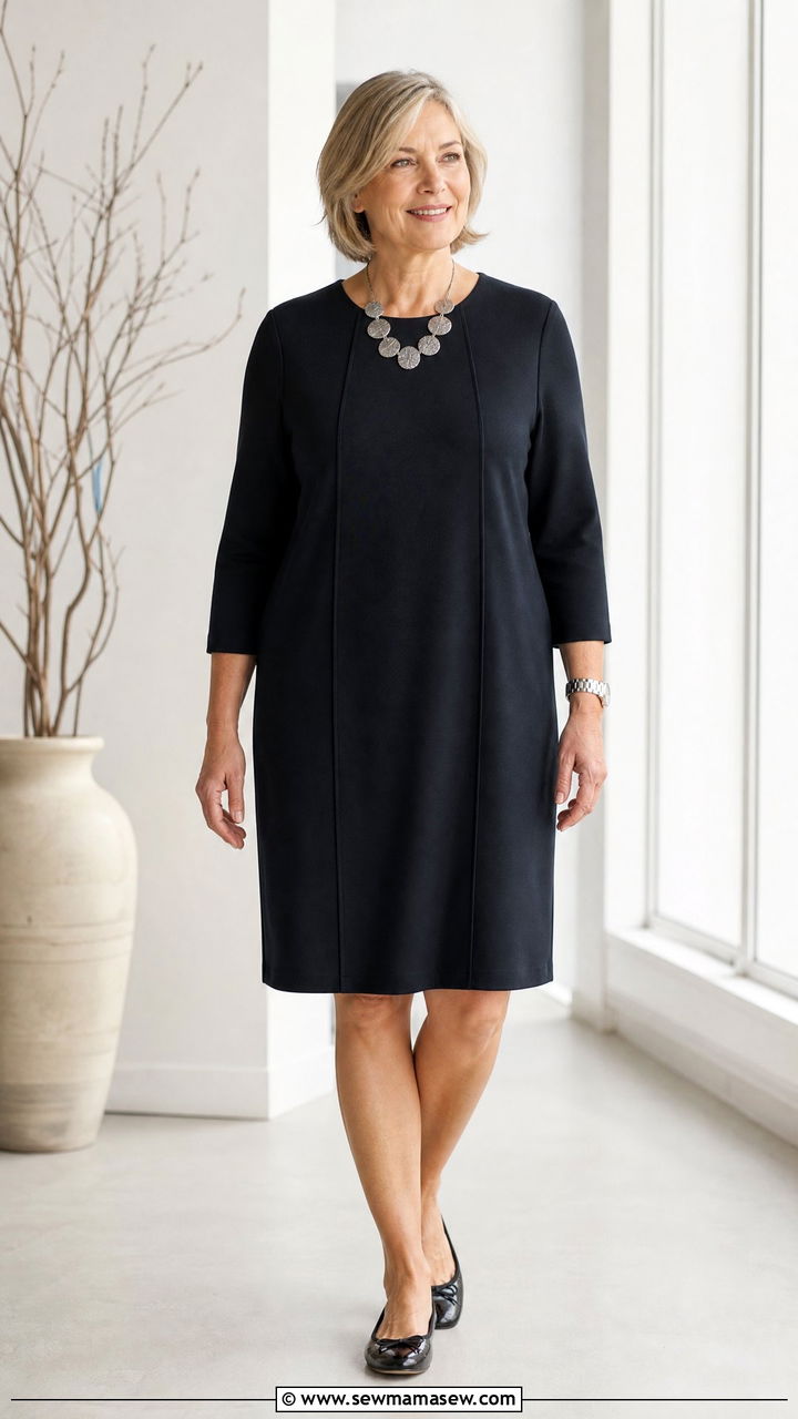 Shift Dress With a Statement Necklace - 20 Apple shape outfits for women over 50