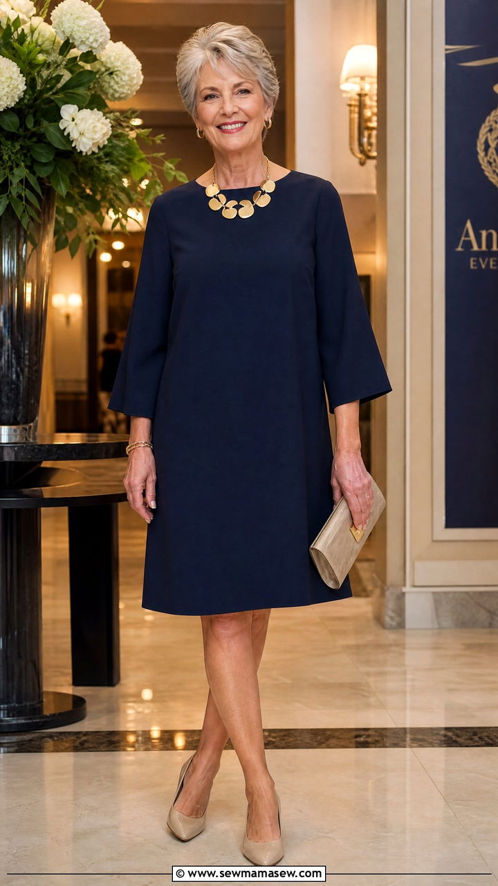 Shift dress with statement necklace - 30 Outfit ideas for women over 55
