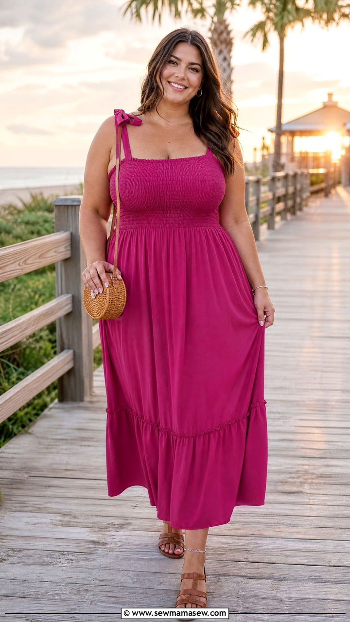 Shirred Bodice Maxi Dress Summer Outfit - 30 Plus size summer dresses