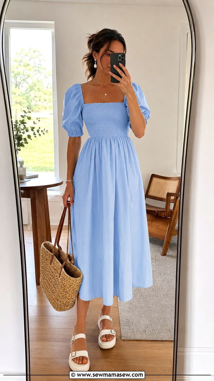 Shirred Cotton Poplin Dress Outfit - 30 June outfit ideas 2026
