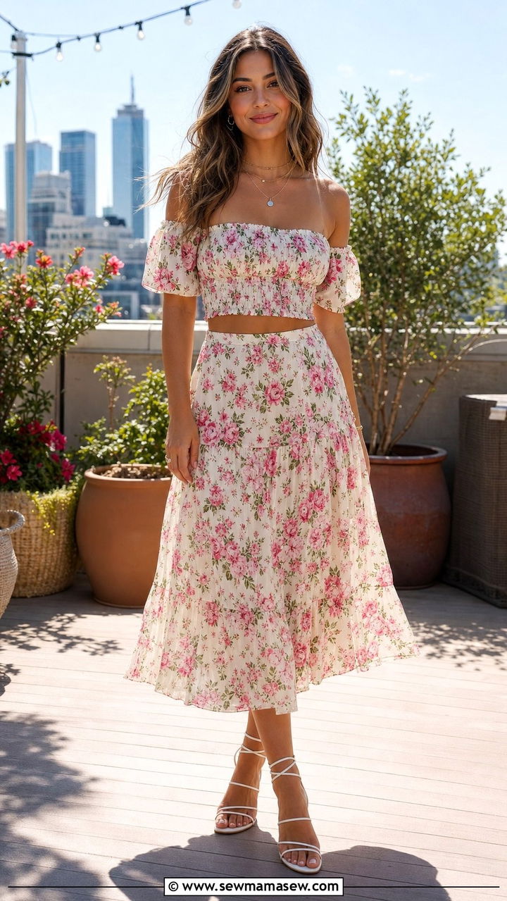 Shirred Crop Top with a Matching Skirt - 35 birthday outfits ideas