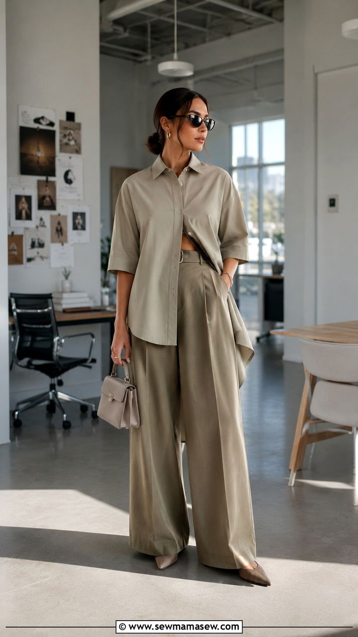 Shirt Dress Layered Over Wide Leg Trousers - 30 shirt dress outfit ideas for women