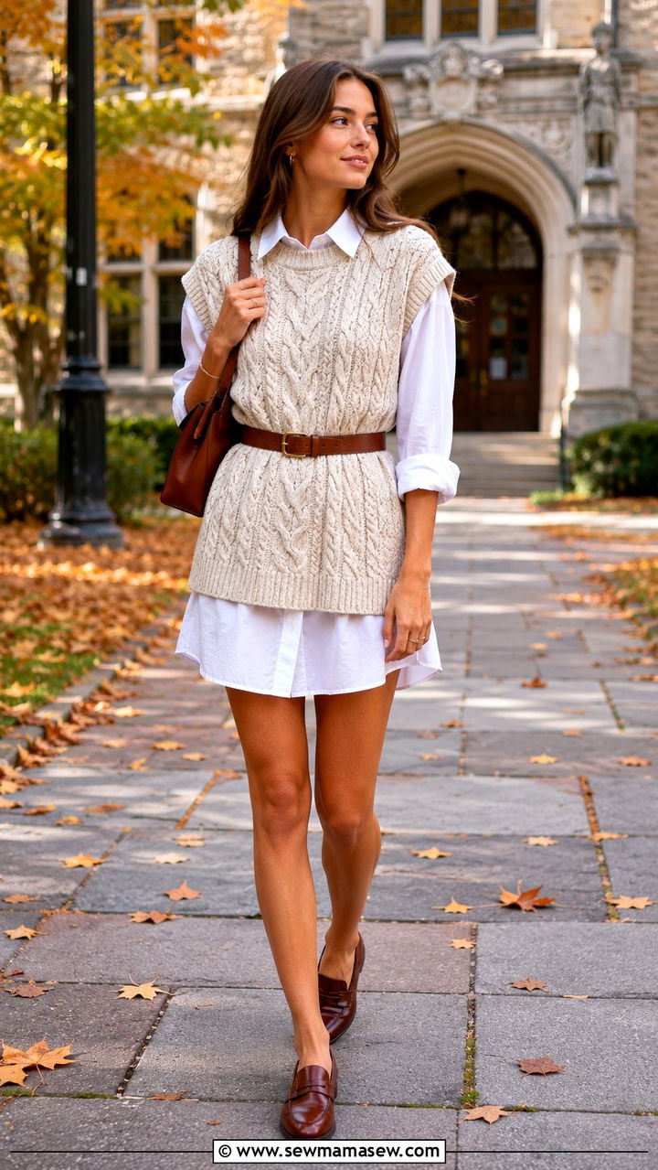 Shirt Dress With A Chunky Sweater Vest - 30 shirt dress outfit ideas for women