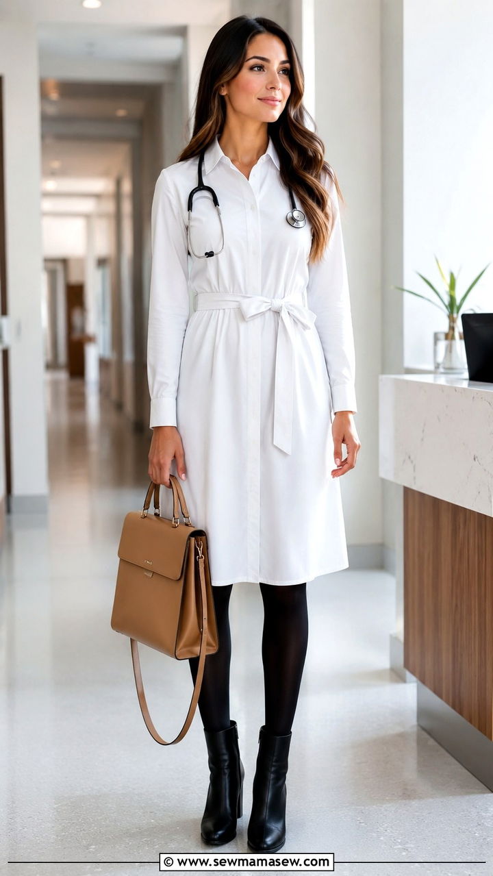 Shirt Dress With Ankle Boots - 20 Modest outfit ideas for doctor