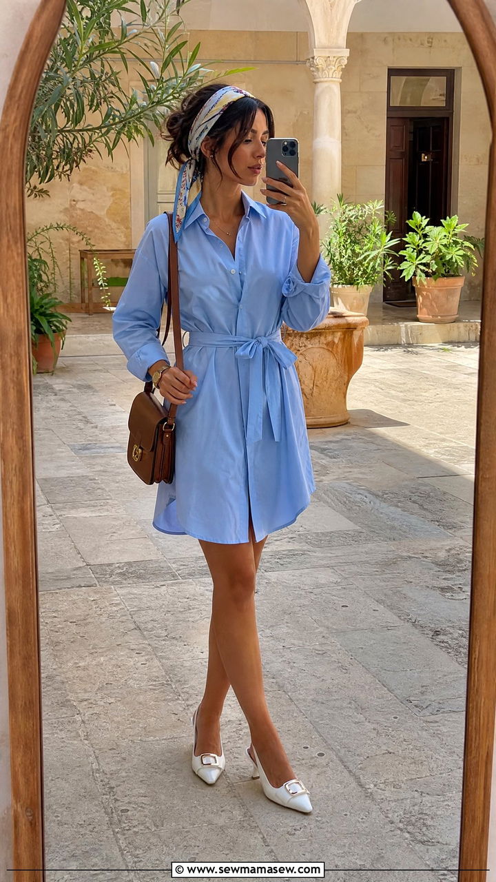 Shirt Dress With Buckle Detail Kitten Heels - 25 Old money outfit ideas with kitten heels