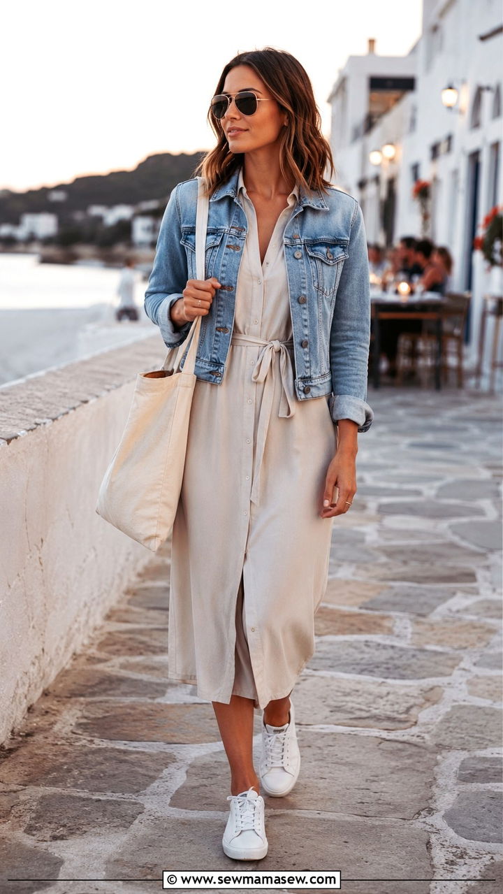 Shirt Dress With Denim Jacket And Sneakers - 30 Shirt dress outfit ideas for summer