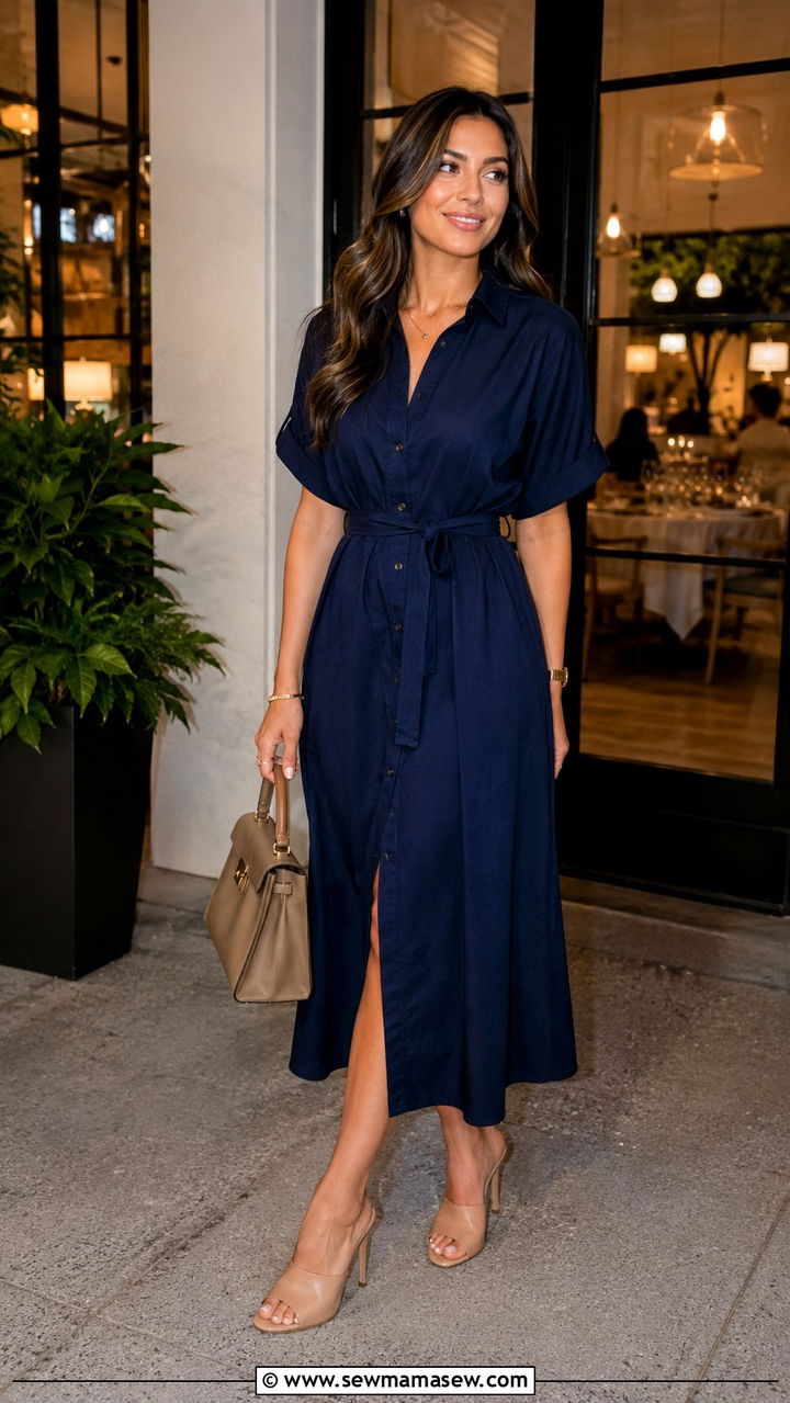 Shirt Dress With Heeled Mules - 30 shirt dress outfit ideas for women
