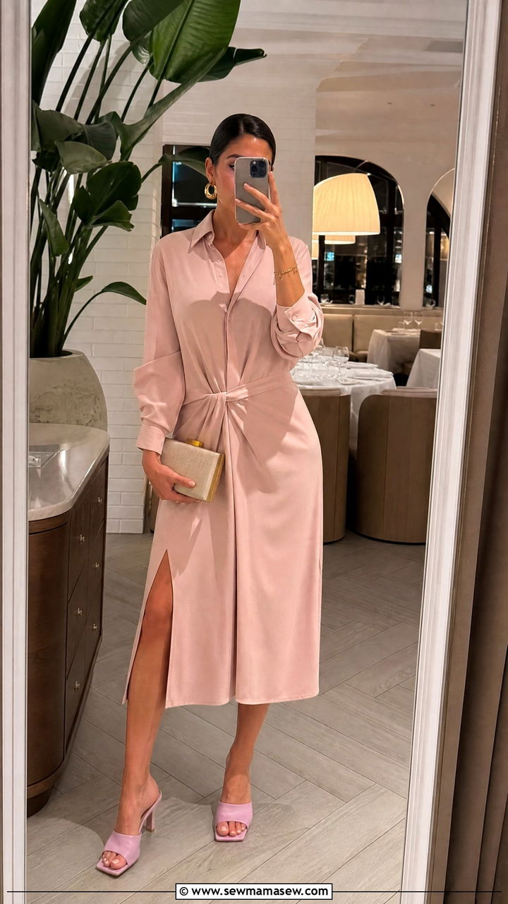 Shirt Dress With Heeled Mules - 30 summer shirt dress outfit ideas