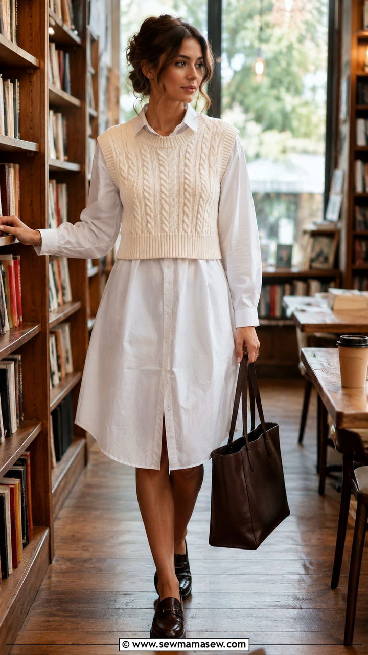 Shirt Dress With Knit Vest - 30 shirt dress outfit ideas